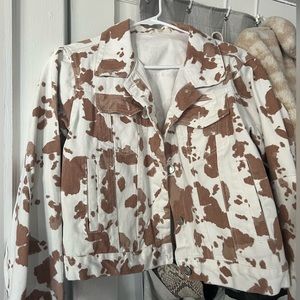 Altard state brown cow print Jean jacket. Size medium.